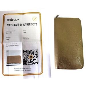 Celine Zip Around Wallet Tan Grained Leather‎ Continental Purse Red Interior COA